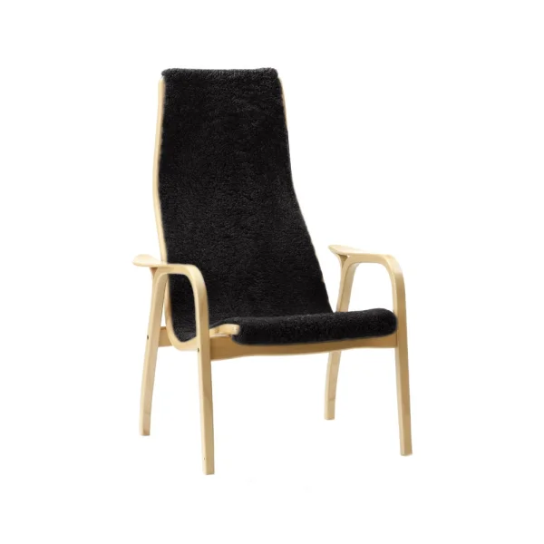 Swedese Fauteuil Lamino peau de mouton black, hêtre laqué naturel