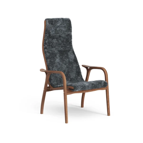 Swedese Fauteuil Lamino peau de mouton charcoal, noyer laqué