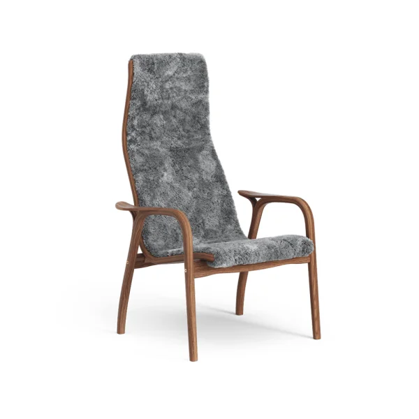 Swedese Fauteuil Lamino peau de mouton scandinavian grey, noyer laqué