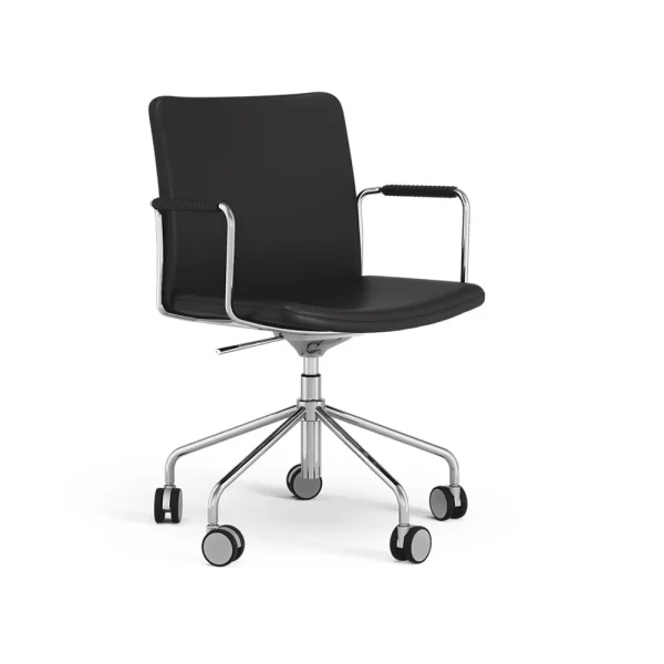 Swedese La chaise de bureau Stella peut être montée/abaissée par basculement cuir elmosoft 99999 noir, structure chromée, accoudoirs recouverts de cuir, inclinaison au dos