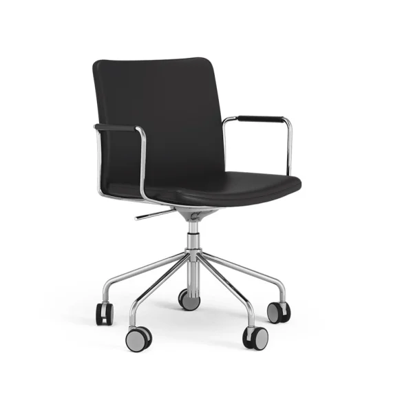 Swedese La chaise de bureau Stella peut être montée/abaissée par basculement cuir elmosoft 99999 noir, structure chromée, inclinaison au dos