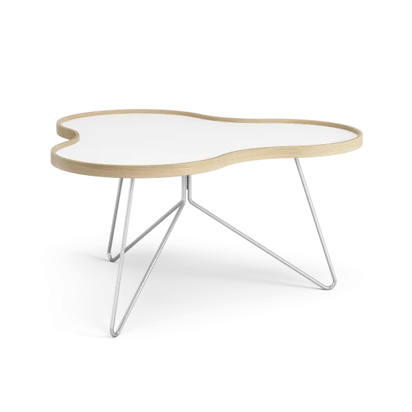 Swedese Table Flower 84x90 cm 45 cm-blanc-bord en chêne-structure chromée