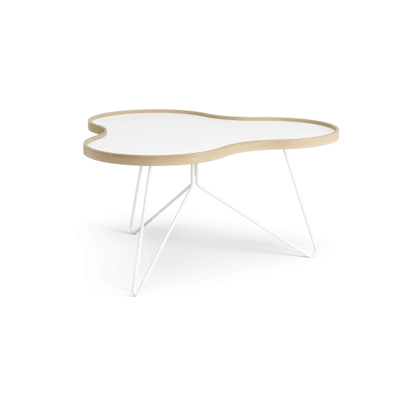 Swedese Table Flower 84x90 cm blanc, 45 cm, bord en chêne, structure blanche