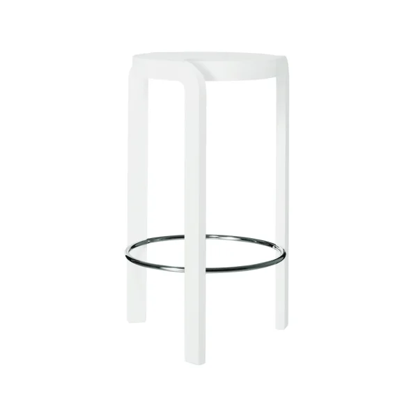 Swedese Tabouret de bar Spin frêne vernis blanc, repose-pieds en chrome