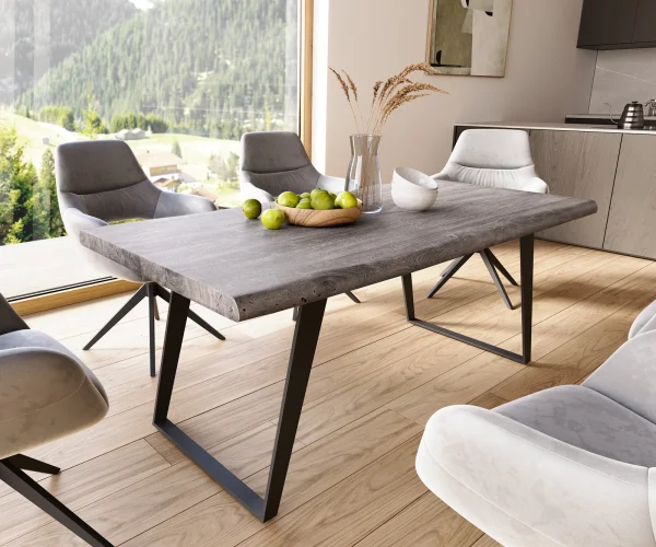Table à manger Edge 180x90 XL acacia platine métal inclinée noir Live-Edge