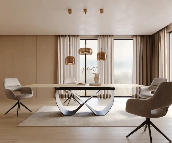 Table à manger Edge 200-300x100 cm Céramique Laminam® Sabbia couleur chêne Infinity Métal Noir extensible