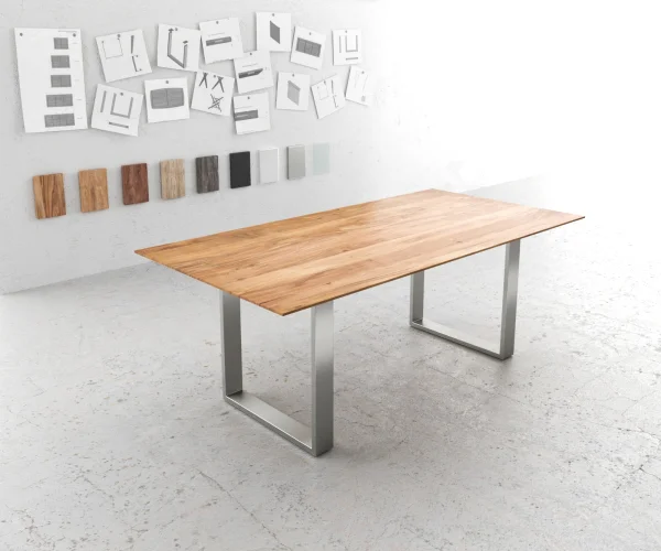 Table-à-manger Edge 200x100 acacia nature acier inoxydable mince bord suisse
