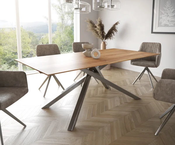 Table à manger Edge 200x100 acacia nature cadre croisé rectangle acier inoxydable bord suisse