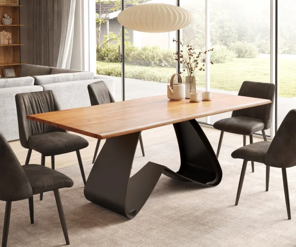 Table à manger Edge 200x100 Acacia Nature Cadre en W Métal Noir Live-Edge