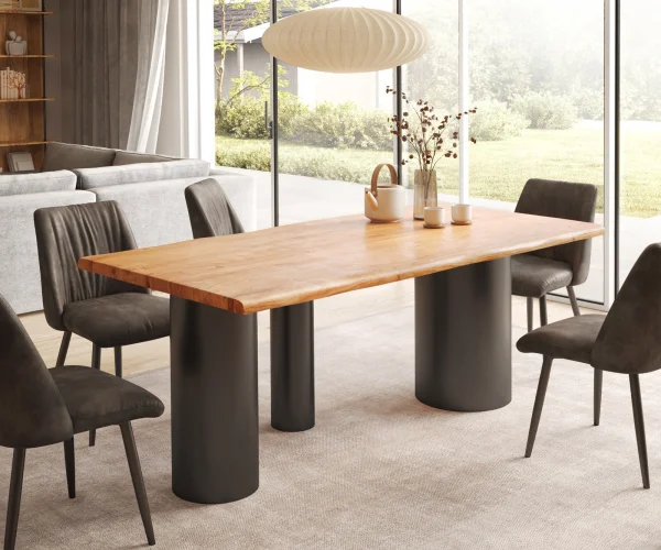 Table à manger Edge 200x100 acacia naturee Troa métal noir Live-Edge