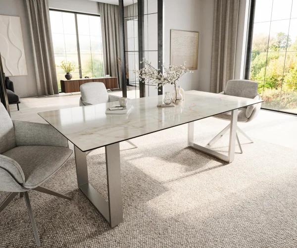 Table à manger Edge 200x100 Céramique Laminam® Onice Oro Acier inoxydable Étroit