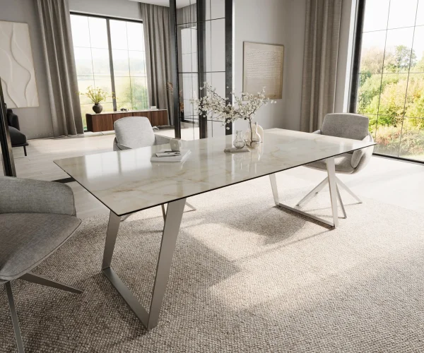 Table à manger Edge 200x100 céramique Laminam® Onice Oro ?acier inoxydable incliné