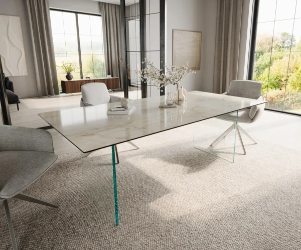 Table à manger Edge 200x100 céramique Laminam® Onice Oro cadre verre