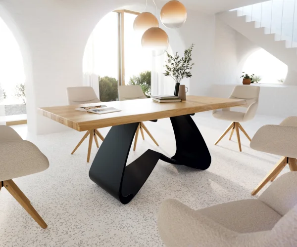 Table à manger Edge 200x100 Chêne Nature Cadre en W Métal Noir Live-Edge