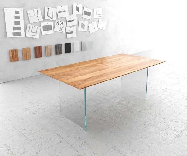Table-à-manger Edge 200x100 cm acacia nature cadre verre bord suisse