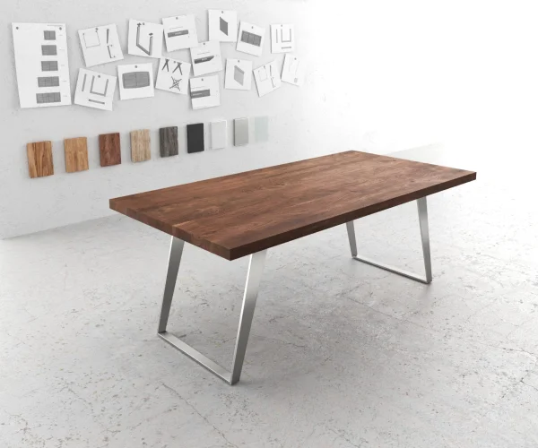 Table-à-manger Edge 200x100 XL acacia marron acier inoxydable incliné