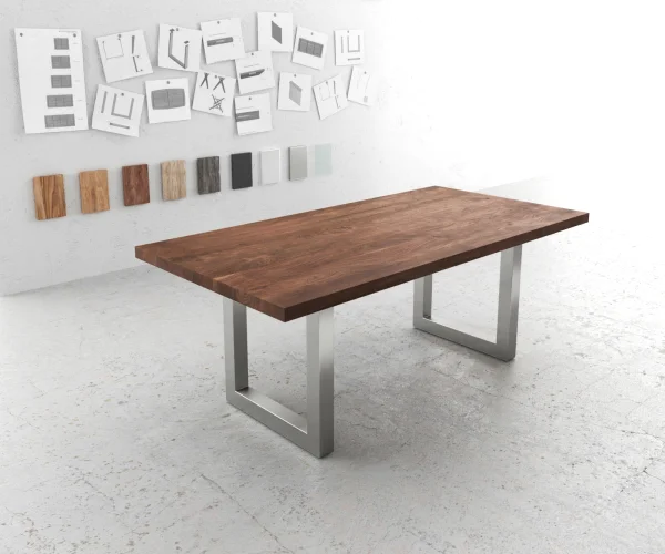 Table-à-manger Edge 200x100 XL acacia marron acier inoxydable large