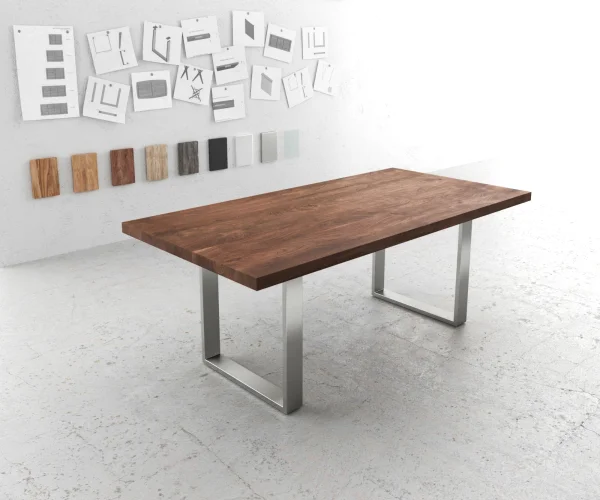 Table-à-manger Edge 200x100 XL acacia marron acier inoxydable mince