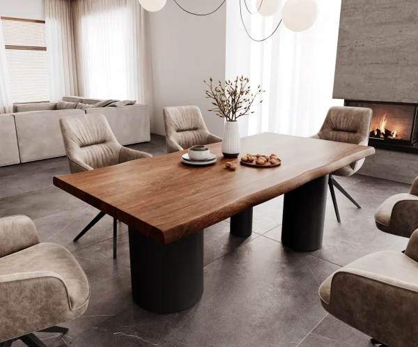 Table à manger Edge 200x100 XL acacia marron Troa métal noir Live-Edge