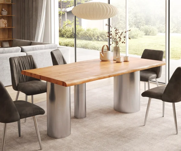 Table à manger Edge 200x100 XL acacia naturee Troa acier inoxydable brossé Live-Edge