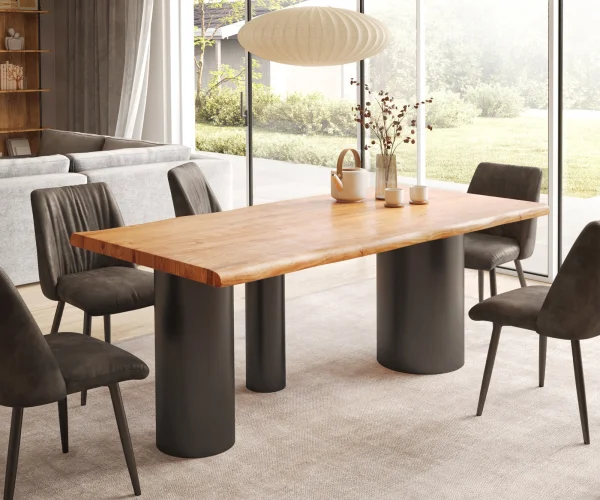 Table à manger Edge 200x100 XL acacia naturee Troa métal noir Live-Edge