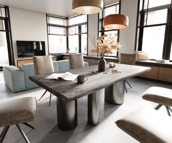 Table à manger Edge 200x100 XL Acacia Platine Troa Acier inoxydable Graphite Live-Edge