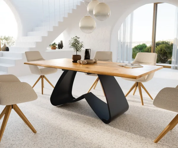 Table à manger Edge 200x100x2,5-3 Chêne Nature Cadre en W Métal Noir Live-Edge