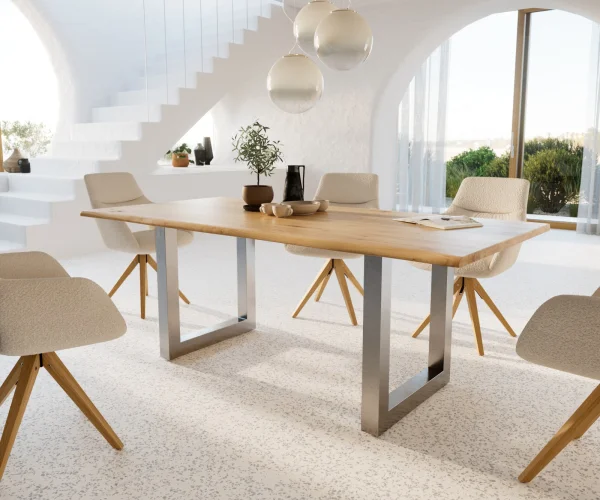 Table-à-manger Edge 200x100x2,5 chêne nature acier inoxydable large Live-Edge