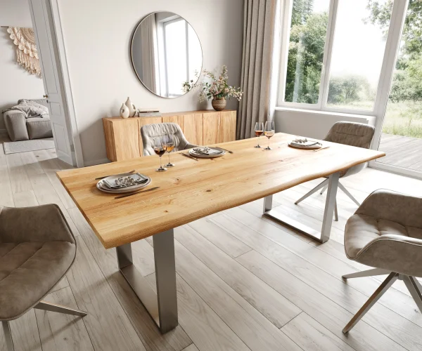 Table-à-manger Edge 200x100x2,5 chêne nature acier inoxydable mince Live-Edge