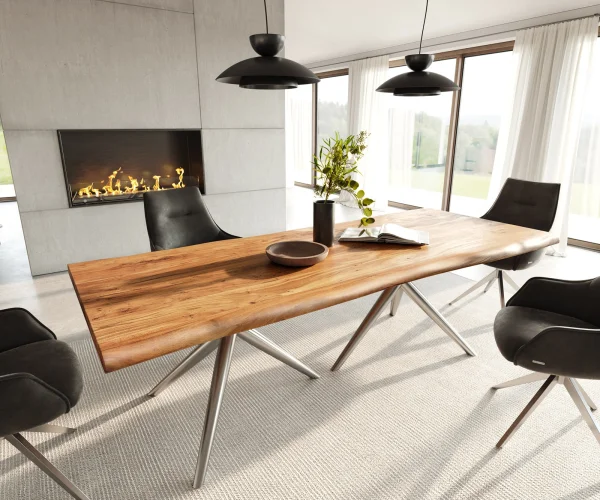 Table à manger Edge 240x100 acacia naturee Estelar rond acier inoxydable Live-Edge