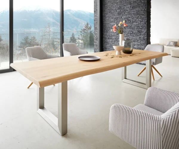Table à manger Edge 260x100 chêne nature acier inoxydable large Live-Edge