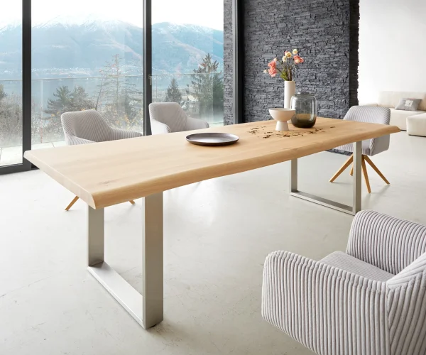 Table à manger Edge 260x100 chêne nature acier inoxydable mince Live-Edge