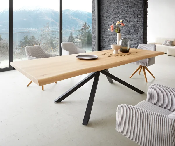 Table à manger Edge 260x100 chêne nature cadre croisé rectangle noir Live-Edge