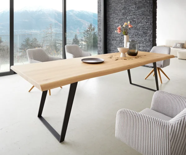 Table à manger Edge 260x100 chêne nature métal inclinée noir Live-Edge