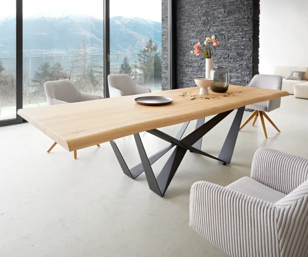 Table à manger Edge 260x100 chêne nature Spider acier plat noir Live-Edge