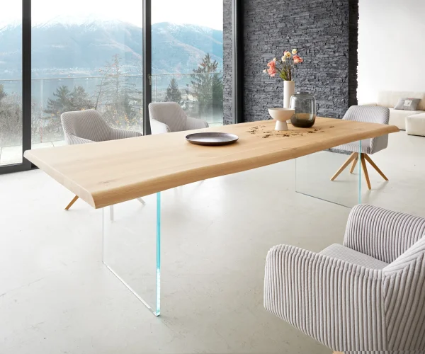 Table à manger Edge 260x100 chêne nature verre Live-Edge