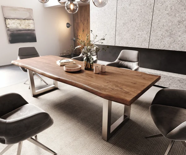 Table-à-manger Edge 260x100 XL acacia marron acier inoxydable large Live-Edge
