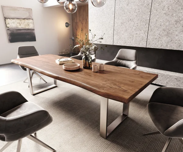 Table-à-manger Edge 260x100 XL acacia marron acier inoxydable mince Live-Edge