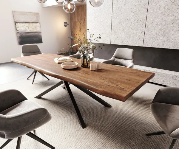 Table à manger Edge 260x100 XL acacia marron cadre croisé rectangle noir Live-Edge