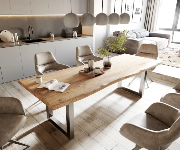 Table-à-manger Edge 260x100 XL acacia nature acier inoxydable large Live-Edge