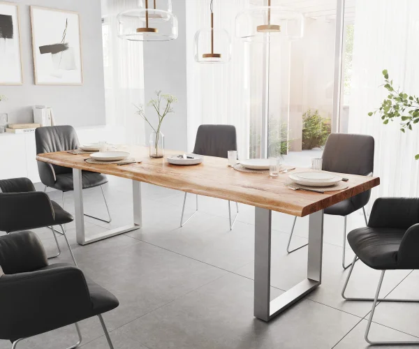 Table-à-manger Edge 260x100 XL acacia nature acier inoxydable mince Live-Edge