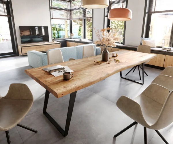 Table-à-manger Edge 260x100 XL acacia nature métal incliné Live-Edge