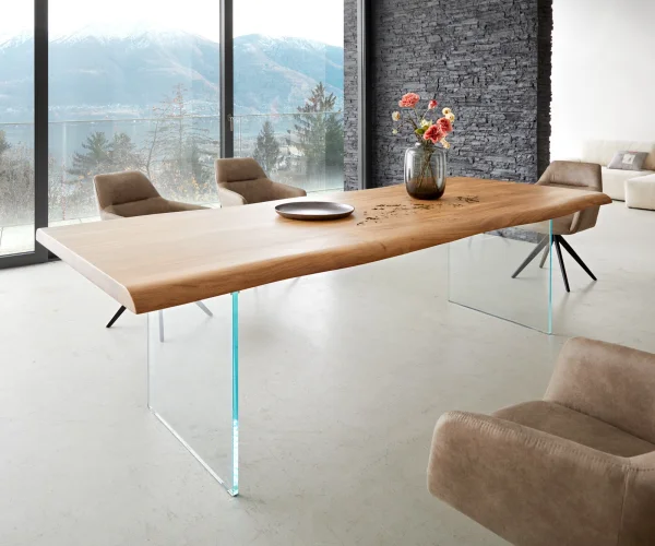 Table à manger Edge 260x100 XL acacia nature verre Live-Edge
