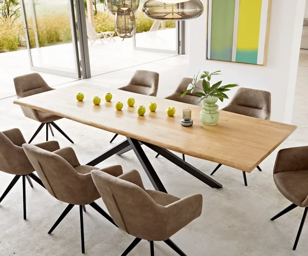 Table à manger Edge 260x100x2,5-3 chêne nature cadre croisé rectangle noir Live-Edge