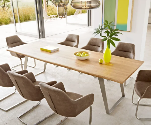 Table à manger Edge 260x100x2,5 chêne nature acier inoxydable inclinée Live-Edge