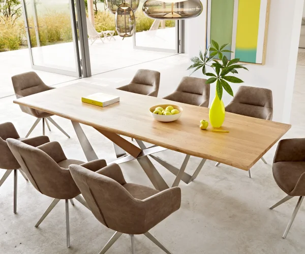 Table à manger Edge 260x100x2,5 chêne nature Spider acier plat acier inoxydable Live-Edge