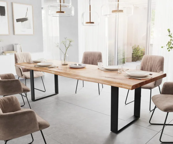 Table à manger Edge 280x100 XL acacia nature patin noir Live-Edge