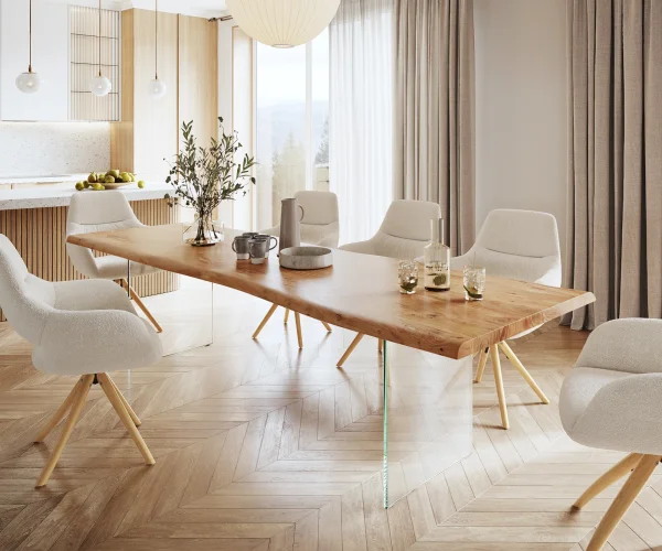 Table à manger Edge 280x100 XL acacia nature verre Live-Edge