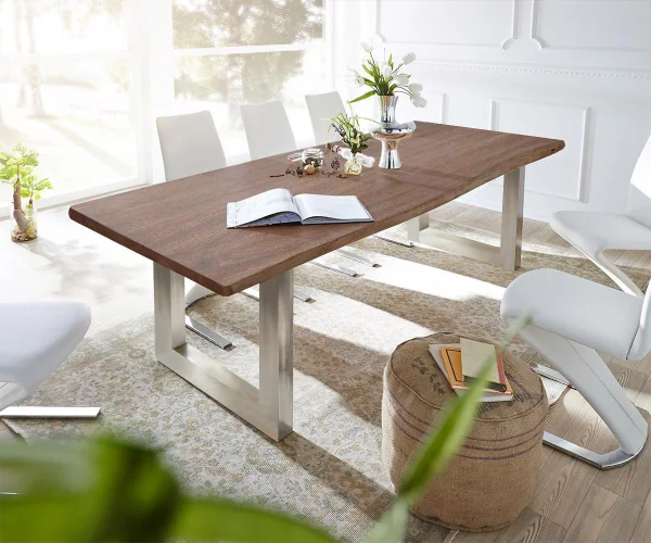 Table-à-manger Edge 300x100 acacia marron acier inoxydable large Live-Edge