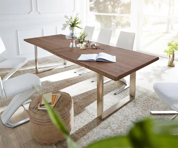 Table-à-manger Edge 300x100 acacia marron acier inoxydable mince Live-Edge